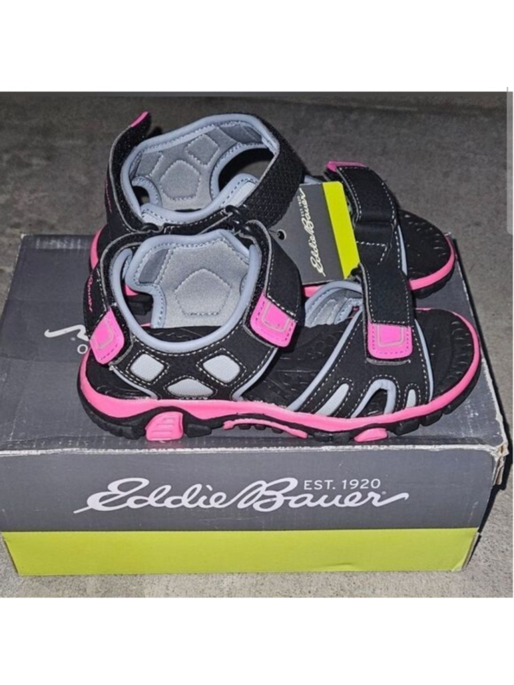 Eddie Bauer Girls Sandals Grey & Pink Adjustable Straps Size 13 BRAND NEW IN BOX